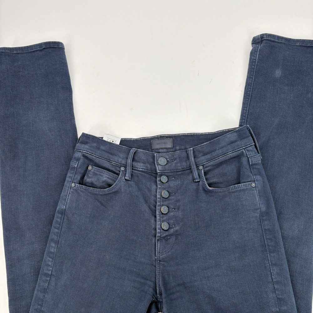 MOTHER 25 The Dazzler Ankle mid-rise straight-leg‎ jeans Button Front Dark Blue - Picture 6 of 14
